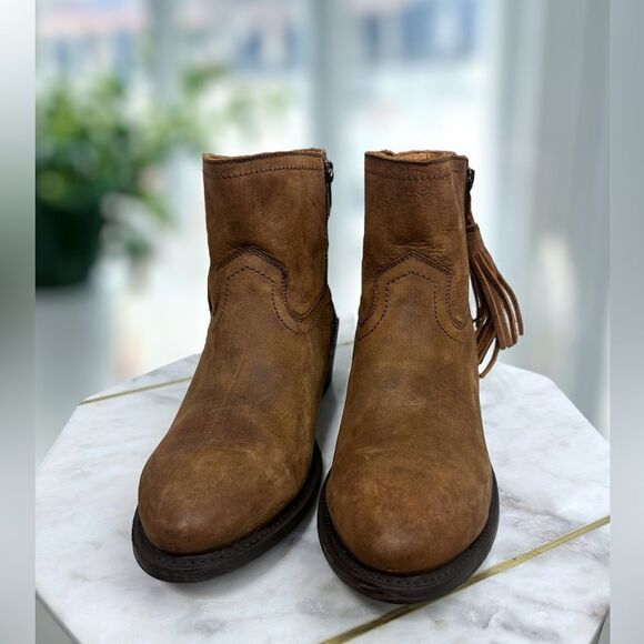 Anthropologie BASKE FRINGED WESTERN Handmade leather Goodyear Welt Boot Size 8 - Picture 5 of 15